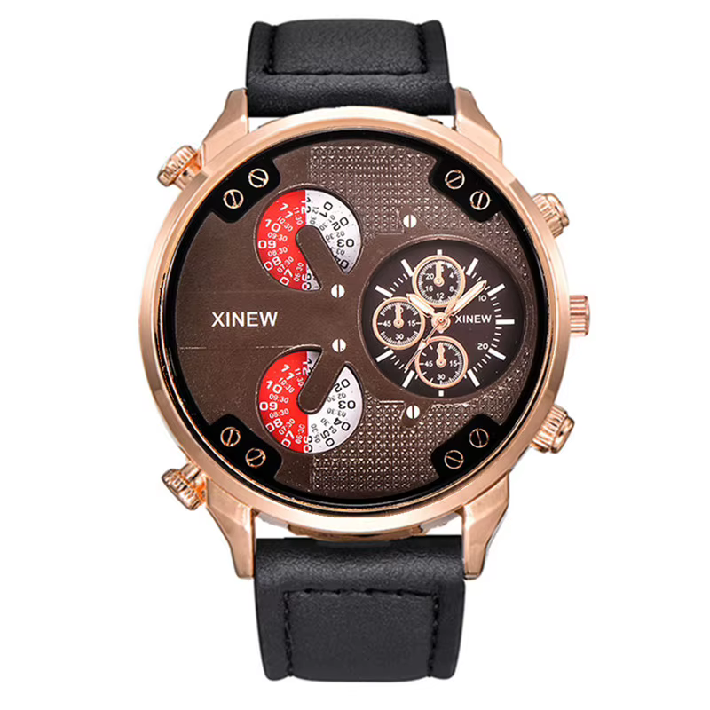 Original XINEW marque hommes montres noir garçons mode bracelet en cuir cadeaux Montre à Quartz Relo