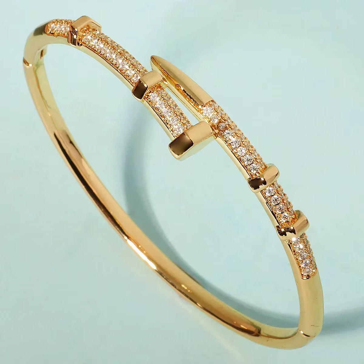Bracelet manchette à ongles géométrique, zircon micro-pavé sur acier titane, bijoux contemporains po