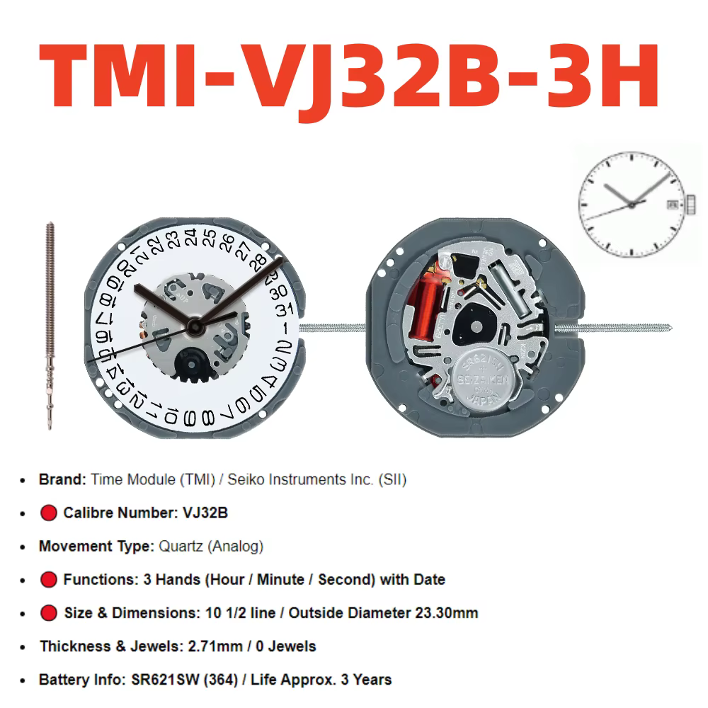 Mouvement TMI VJ32B, nouveau mouvement à quartz Seiko VJ32b-3 d'origine SII/TMI VJ32, mouvement de m