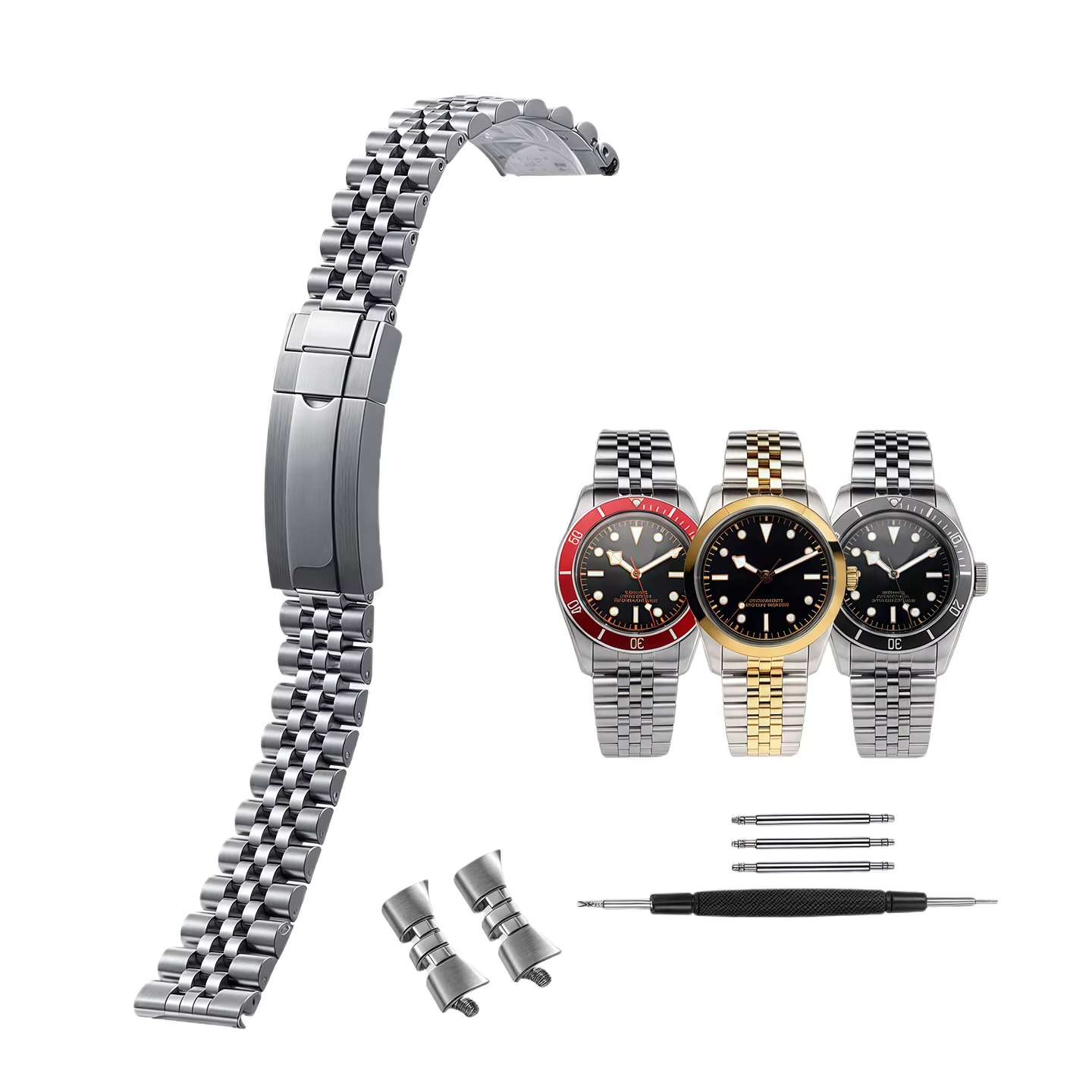 Bracelet en acier inoxydable Jubilee à extrémités courbes de 20 mm et 22 mm pour Rolex GMT Seiko Tud