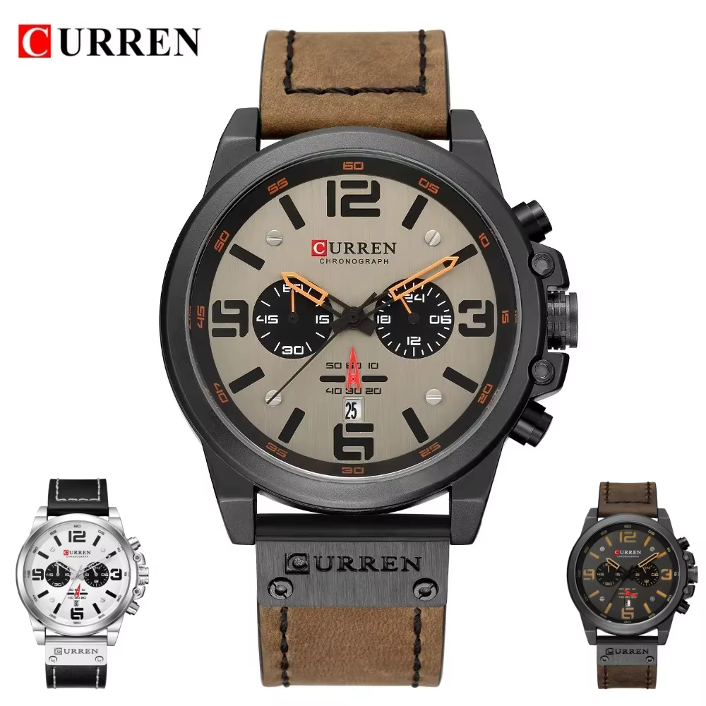 Montre-bracelet à quartz pour homme CURREN 8314, bracelet en cuir, étanche, calendrier, décontractée
