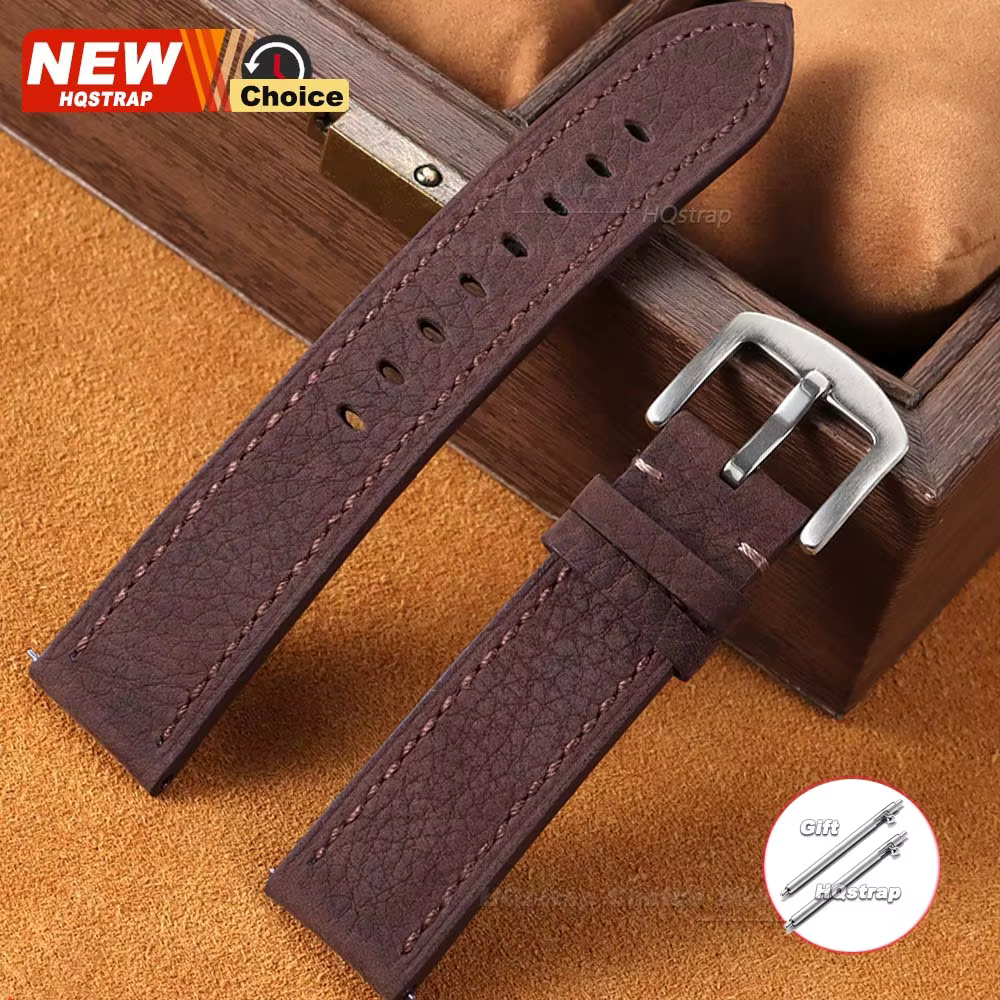 Bracelet de montre en cuir fait main rétro 20mm 22mm à motif litchi à dégagement rapide pour Omega,