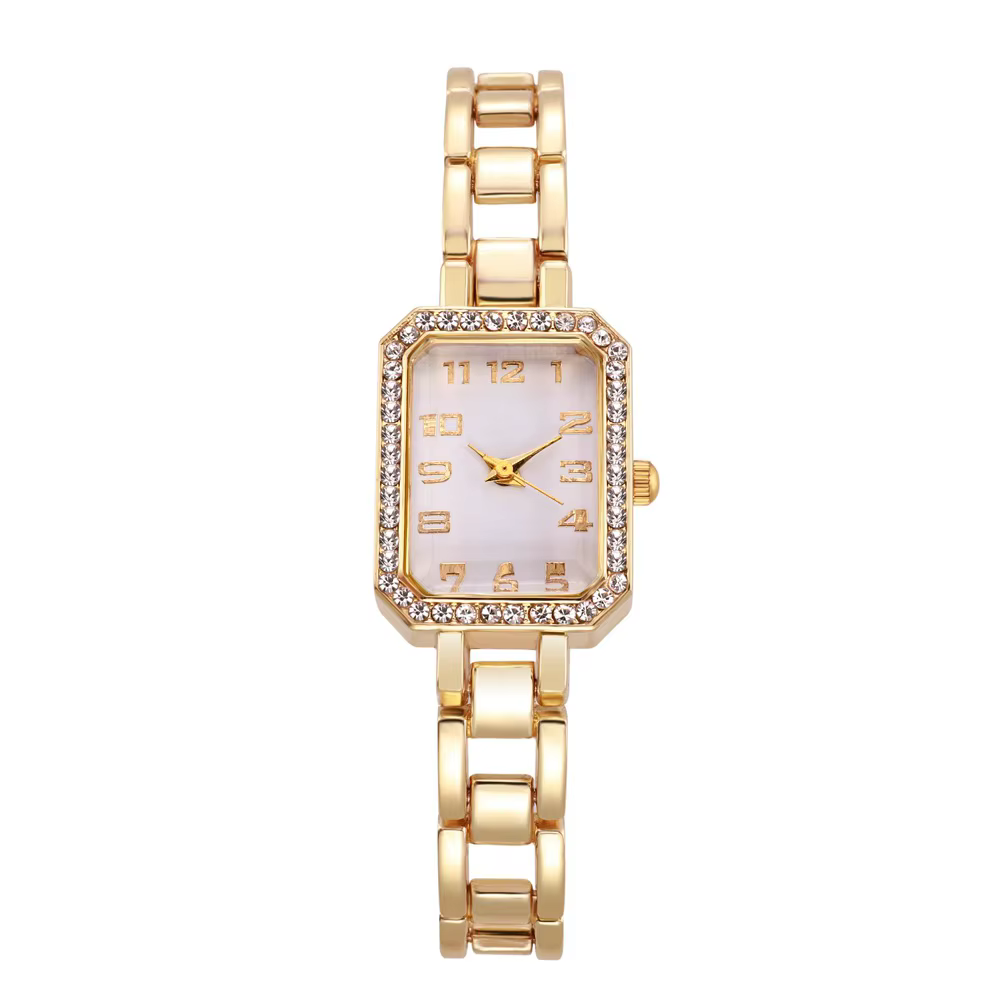 Montre pour femme de luxe 2025 nouveau Simple carré plein diamant montre à Quartz numérique or Brace