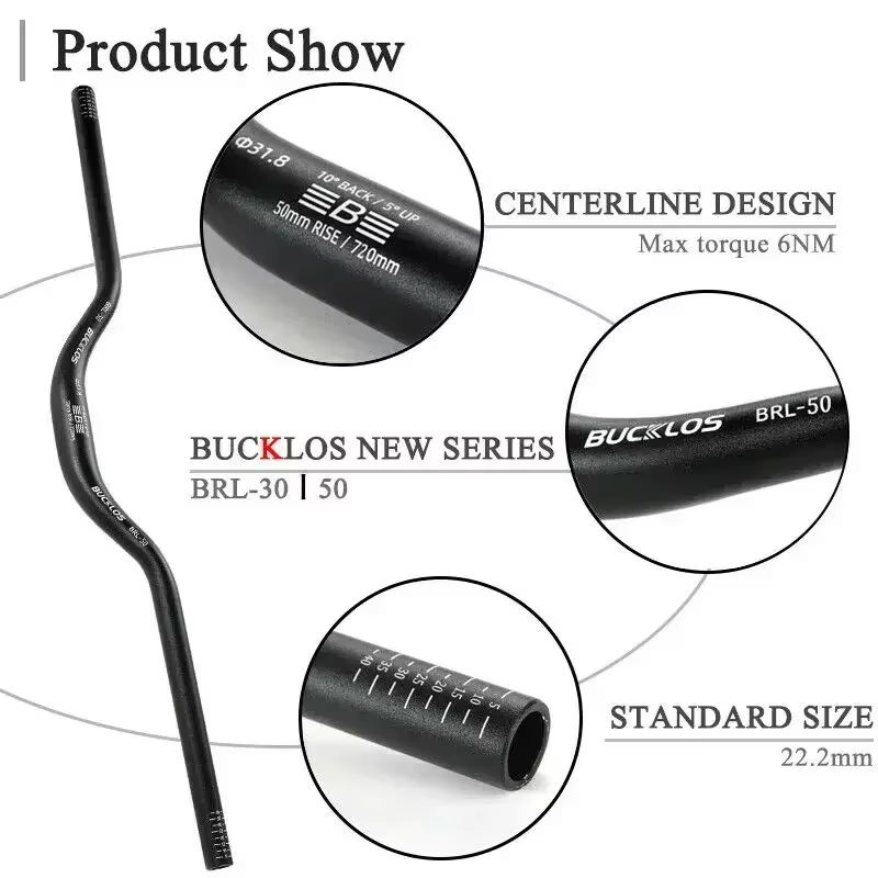 BUCKLOS VTT guidon 31.8mm 25.4mm vélo Riser barre 620/660/720/780mm en alliage d'aluminium vtt guido