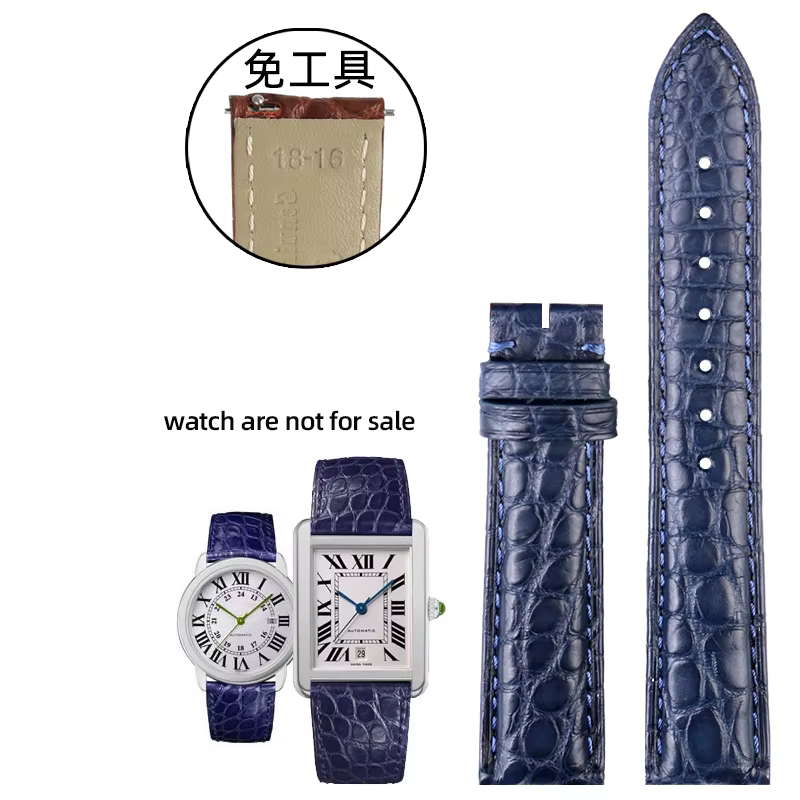 Bracelet en cuir de crocodile pour montre CARTIER Tank CLÉ DE RONDE, bracelet de montre 16mm 17mm 18
