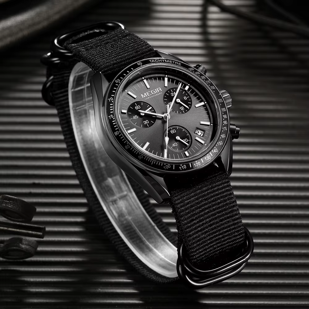 MEGIR nouvelles montres de luxe pour hommes toile tissage bracelet Sport automatique chronographe Qu