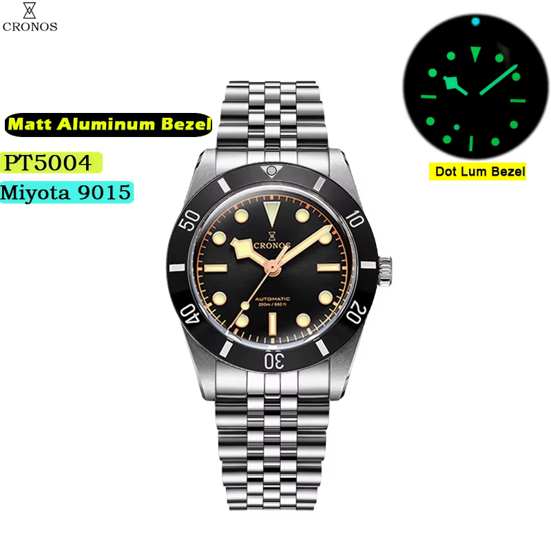 Montre de luxe Cronos pour homme 39 mm, modèle BB54 Vintage, automatique, bracelet femme, saphir, 20
