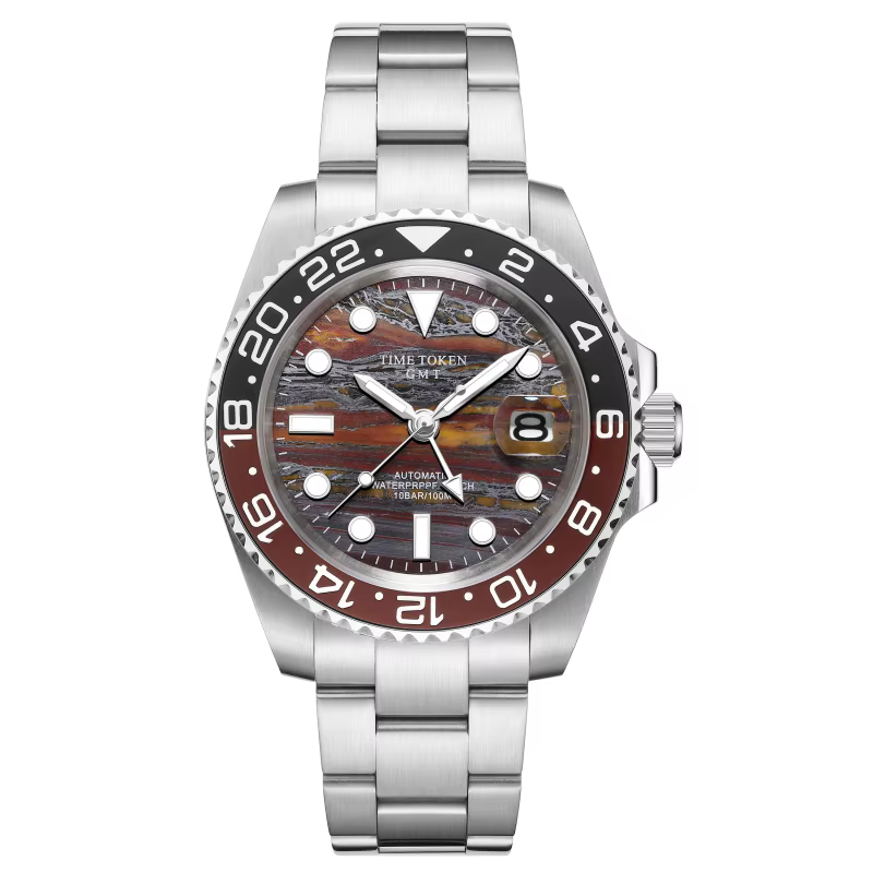 TIME TOKEN Tiger Iron GMT montre automatique pour hommes Super lumineuse 10ATM résistant à l'eau aff
