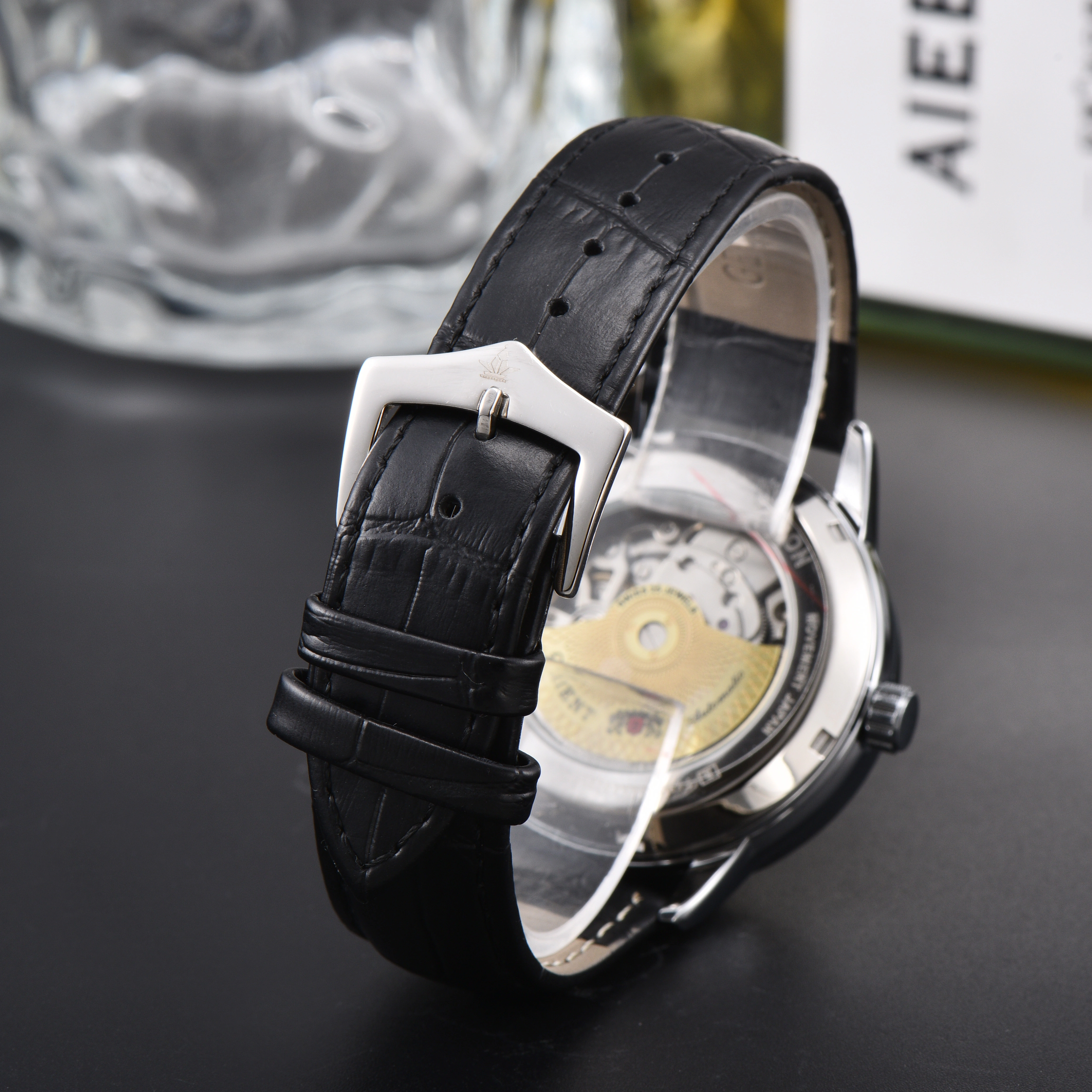 Orient Sun & Moon – montre automatique semi-squelette pour hommes, cadran blanc, bracelet en cuir no