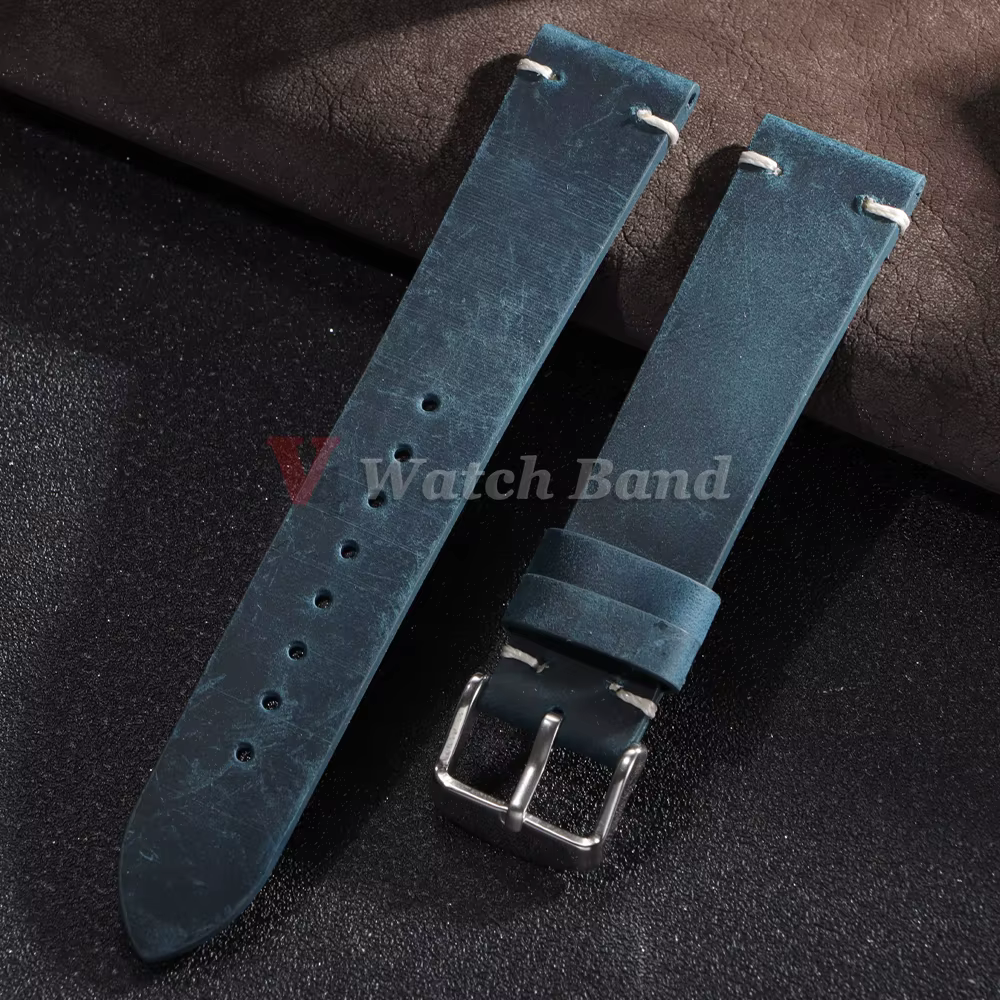 Bracelet de montre Vintage en cire d'huile, couture faite à la main en cuir de vache pour Omega pour