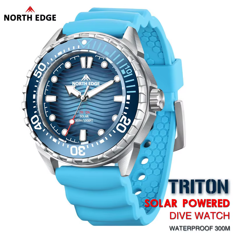 NORTH EDGE 2025 Nouvelle montre de plongée solaire TRITON pour hommes, montres à quartz de luxe pour