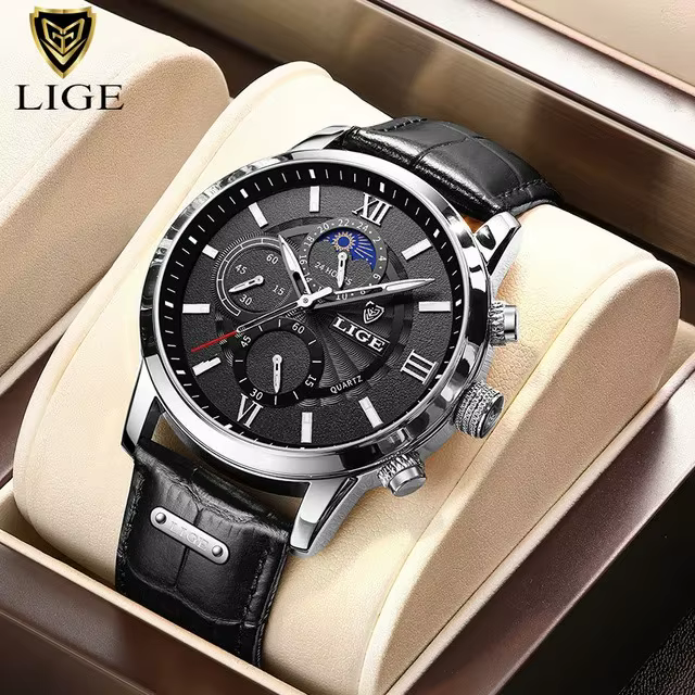2025 nouvelles montres pour hommes LIGE Top marque de luxe en cuir montre à quartz décontractée homm