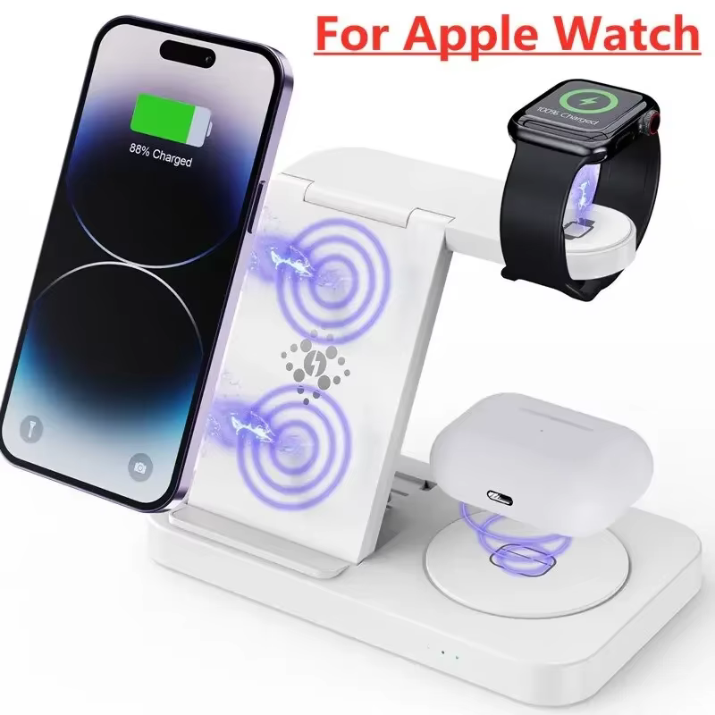 Chargeur sans fil pliable 4 en 1, charge rapide, pour iPhone 16-12, Apple Watch, Airpods pro, Samsun