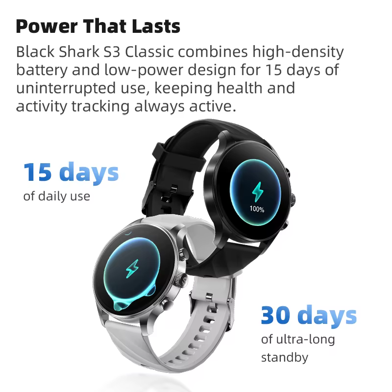 Nouvelle montre connectée Blackshark S3 Classic 1.43'' AMOLED, 120+ modes sportifs, 16 jours d'auton