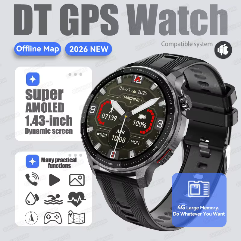 Nouvelle montre connectée GPS avec cartes hors ligne pour hommes, mémoire, styles de menu 3D, lecteu