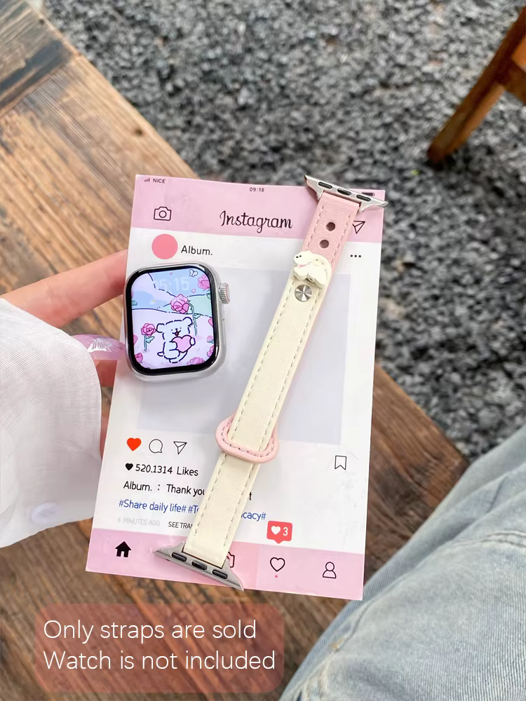 Bracelet en cuir de chien mignon pour iWatch Ultra 10 9 8 7 6 5 4, Bracelet mince pour femme Apple W