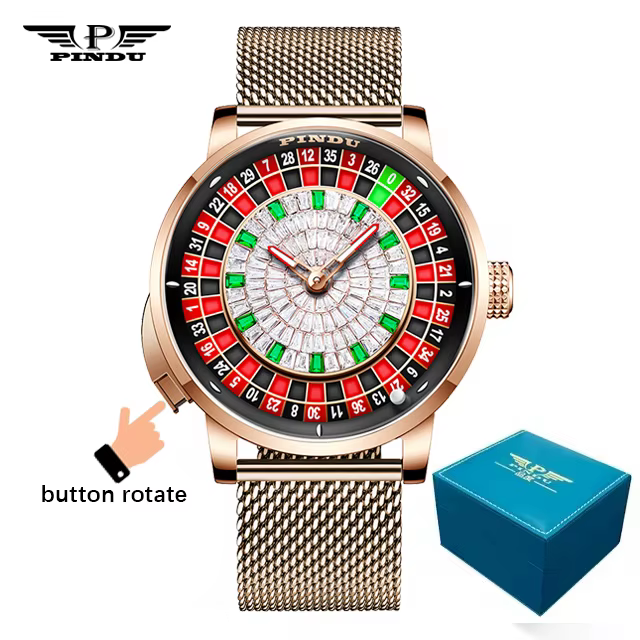 PINDU-Montre Mécanique en Cuir pour Homme, Bouton Européen, Roulette Fun Game, Verre Saphir NH35A, C