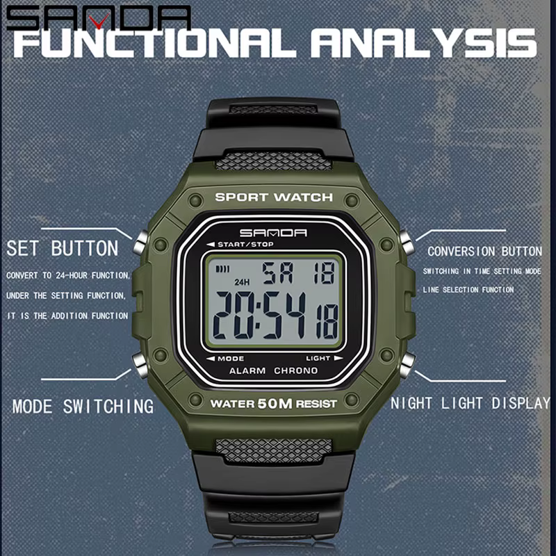 SANDA 2156 mode hommes montre militaire résistant à l'eau Sport montres armée grand cadran Led montr
