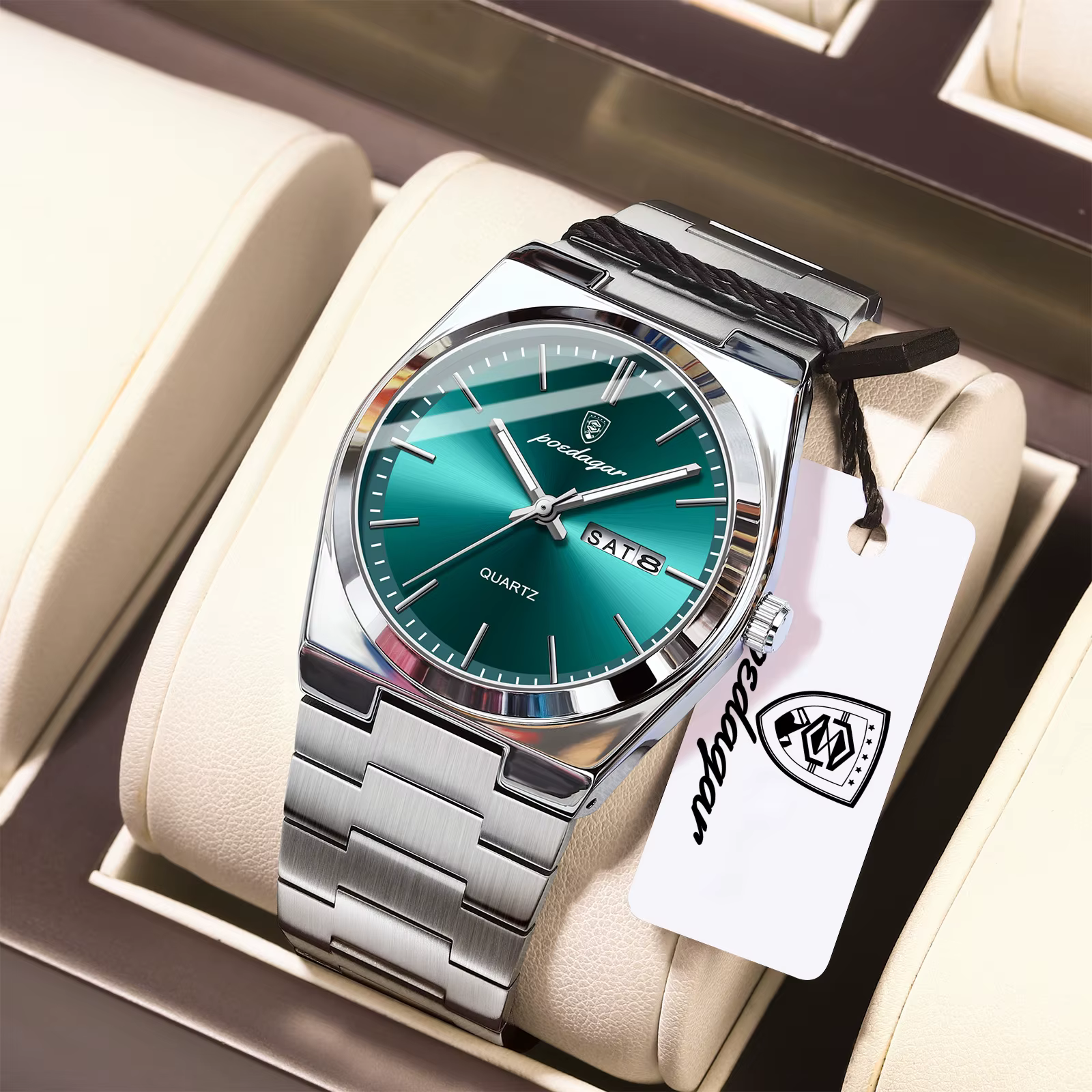 Montre pour homme POEDAGAR, élégante, en acier inoxydable, étanche, lumineuse, avec date et jour, cl