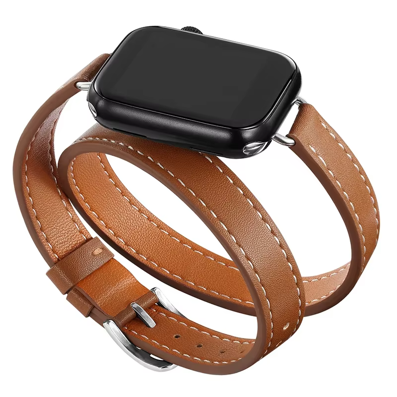 Bracelet en cuir Double Tour pour Apple Watch ultra band 49mm 45mm 42mm 44mm série 8 7 6 Se 5 4 3 2