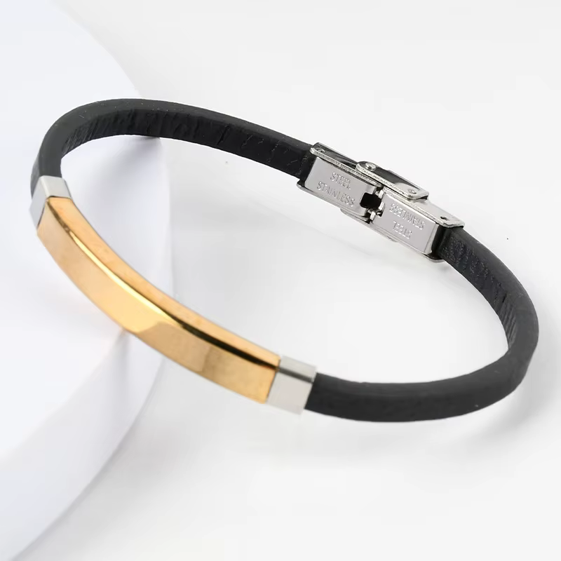 Chimman-Bracelets en cuir pour hommes, accessoires en acier inoxydable, bijoux de ceinture noire