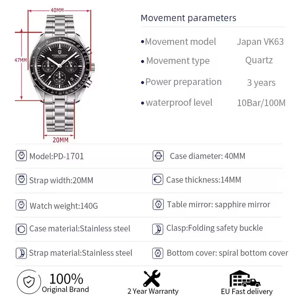 Montre pour homme PAGANI DESIGN 500, chronographe sportif à cadran circulaire, mouvement japonais, s