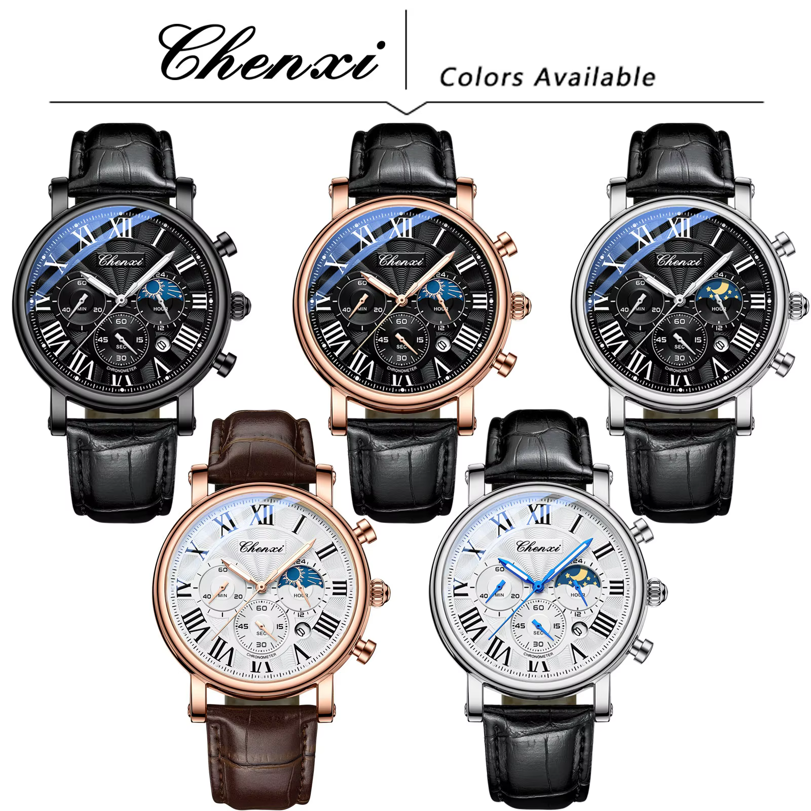 CHENXI 973 hommes montre à Quartz mode affaires Phase de lune Date multifonctionnel chronographe bra