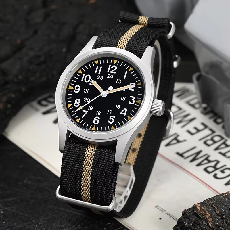 Militado ML05 38mm montre militaire mis5 2035 mouvement bombé saphir cristal C3 vert lumineux 10Bar 