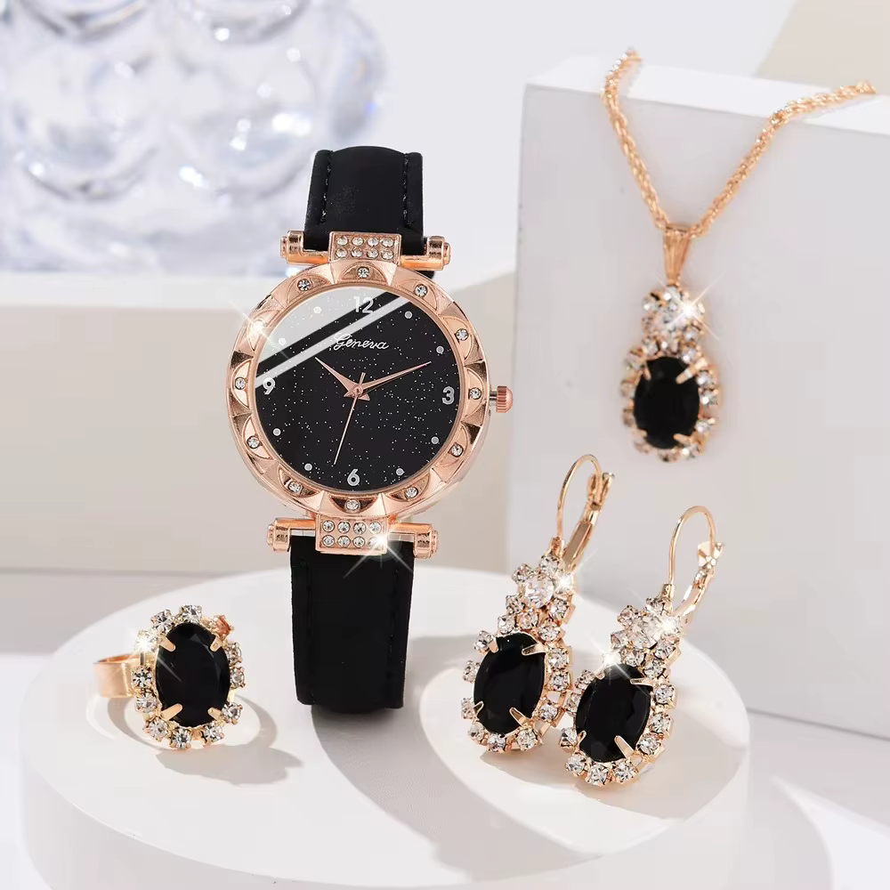Montres pour femmes 5 pièces ensemble de luxe strass femmes mode élégante montre-Bracelet montre à Q
