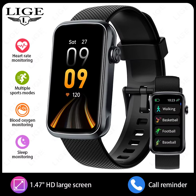 LIGE 2025 nouveau sport montre intelligente femmes 1.47 pouces pleine touche Fitness Tracker IP68 ét