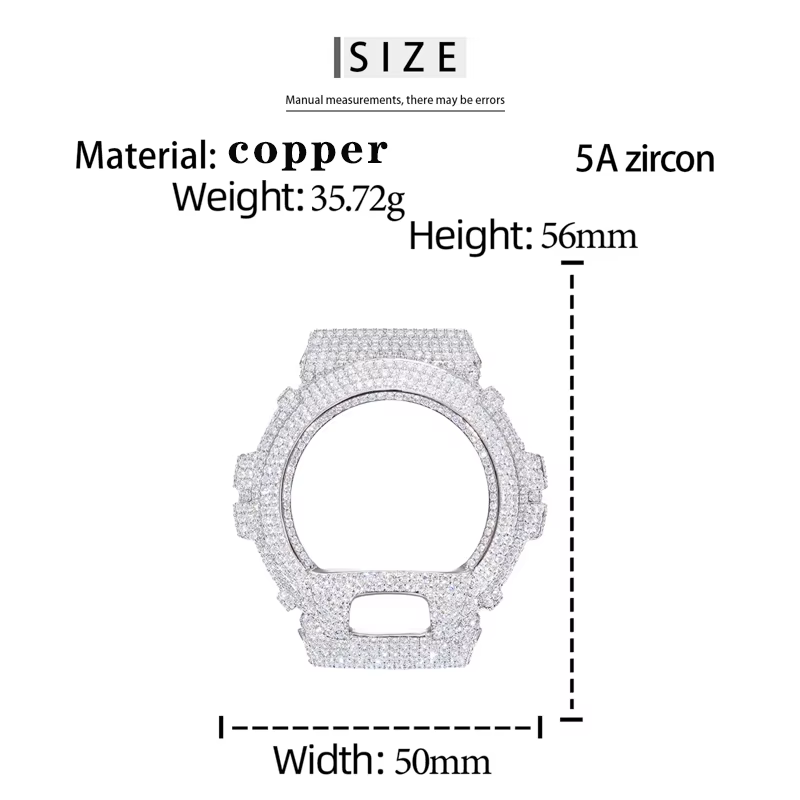Boîtier de montre en moissanite série DW-6900, argent sterling S925, lunette sertie de pierres, pour