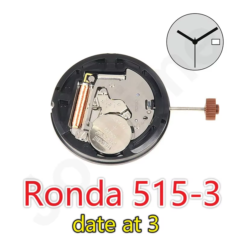 Ronda 515-3 Normtech Mouvement de montre à quartz à 3 aiguilles avec date - Pièces de réparation Acc