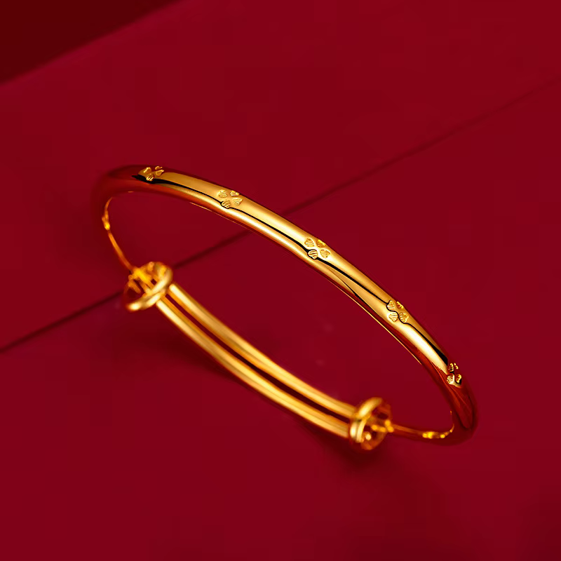 Bracelet porte-bonheur en or jaune pur 18 carats pour femmes, tendance, herbe dorée, poignée de pous
