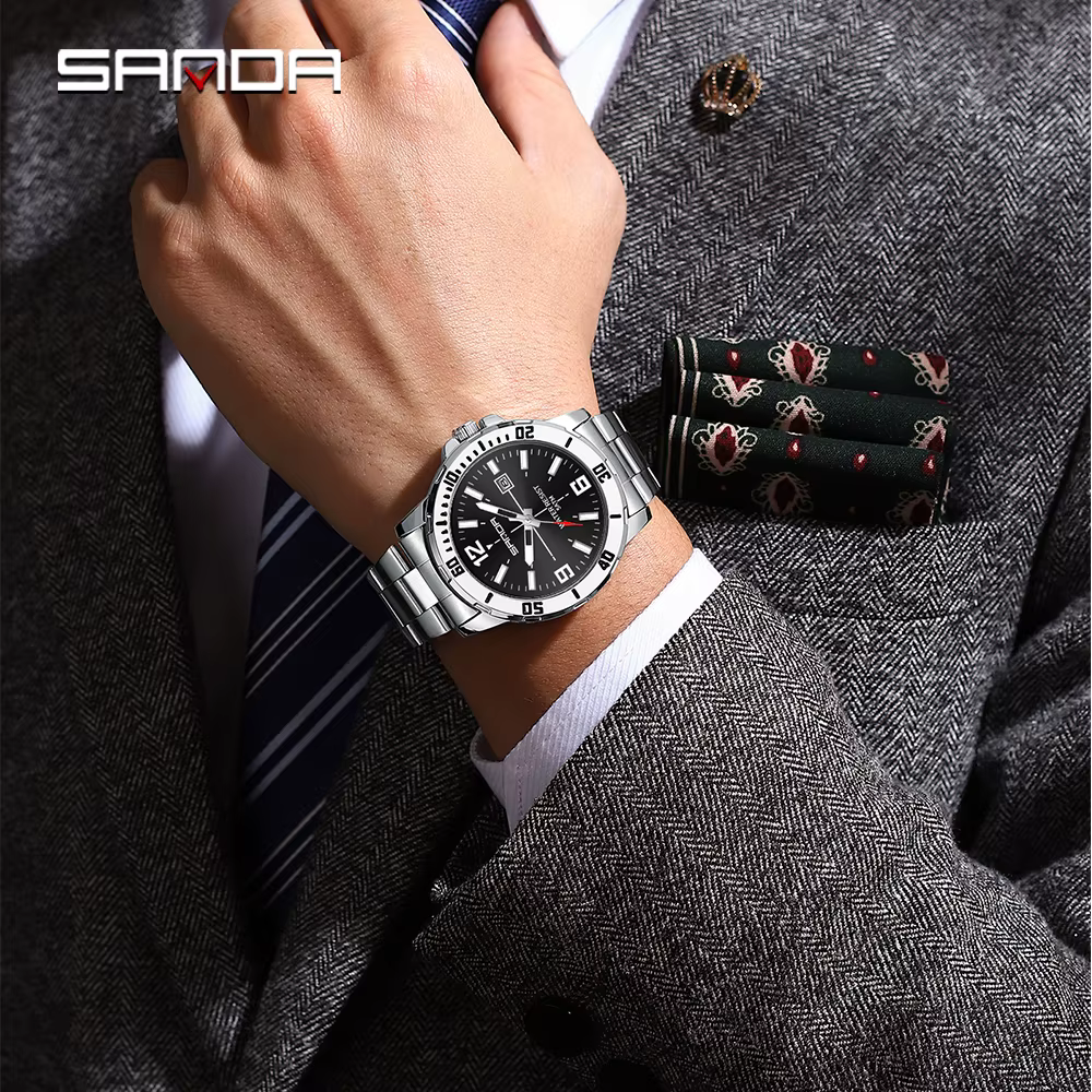 Mode SADNA 3265 montre à Quartz pour hommes d'affaires grand cadran étanche calendrier veilleuse nou