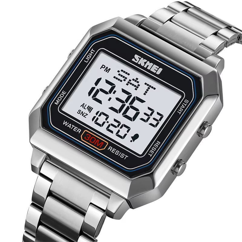 Skmei-Montre-bracelet LED numérique étanche pour homme, bracelet en acier, réveil électronique, heur