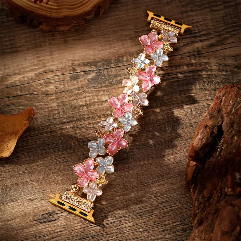 Bracelet Bijoux pour Apple Watch pour Femme, 46mm, 41mm, 40mm, 42mm, 44mm, 45mm, 49mm, Fleurs Creuse