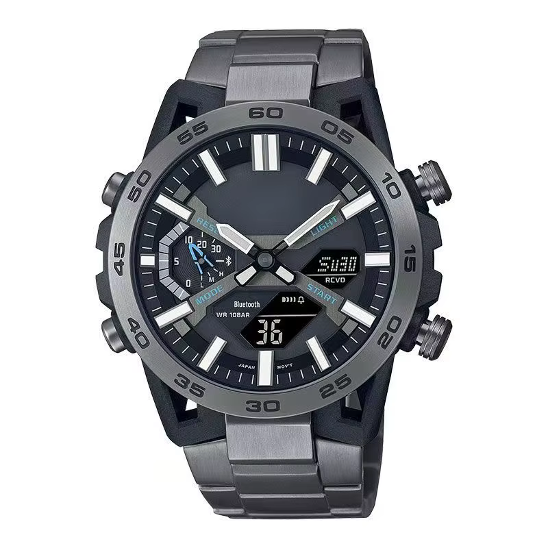 Montre de course multifonction à double affichage avec grand cadran et bracelet en acier | Montre