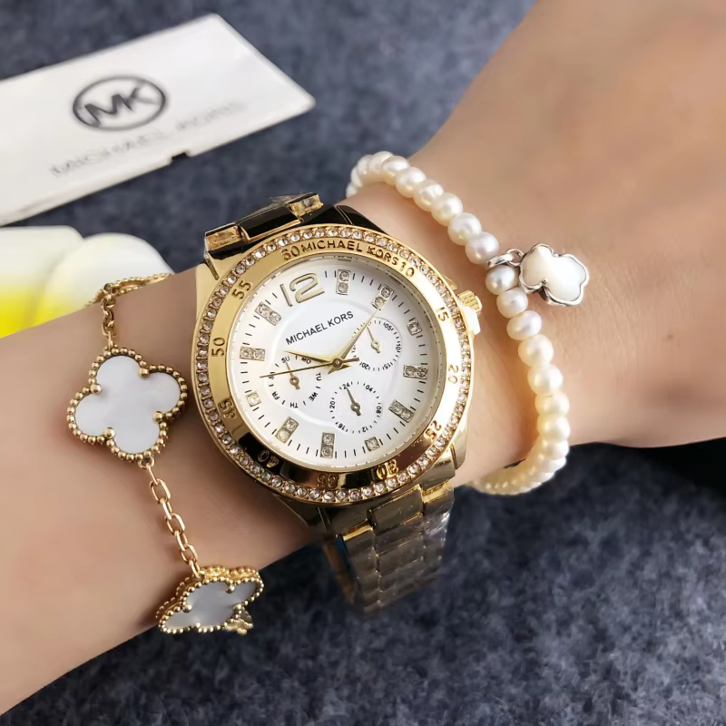 Michael Kors 2026 Sac à main de luxe pour femme, montre-bracelet en alliage haut de gamme, sertie de
