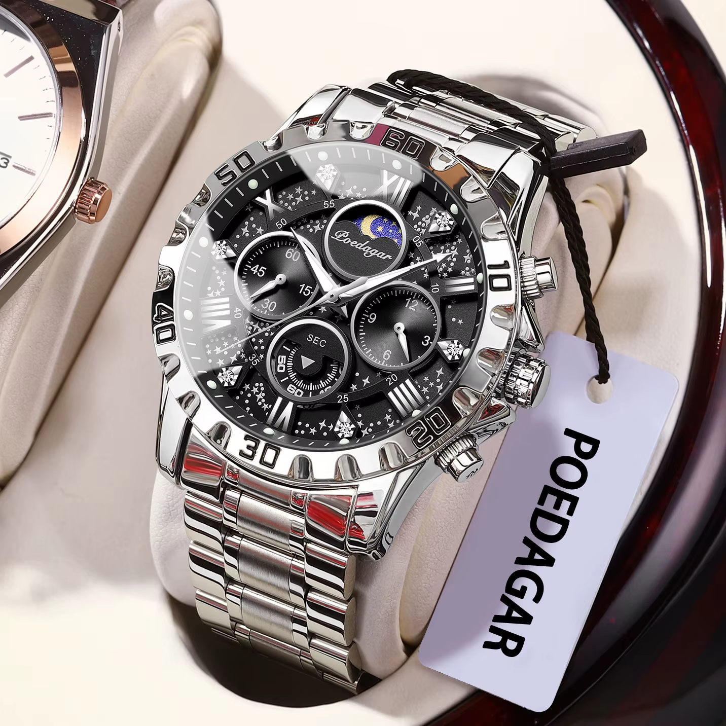 POEDAGAR montre de luxe homme étanche lumineux en acier inoxydable Quartz montre-bracelet pour homme