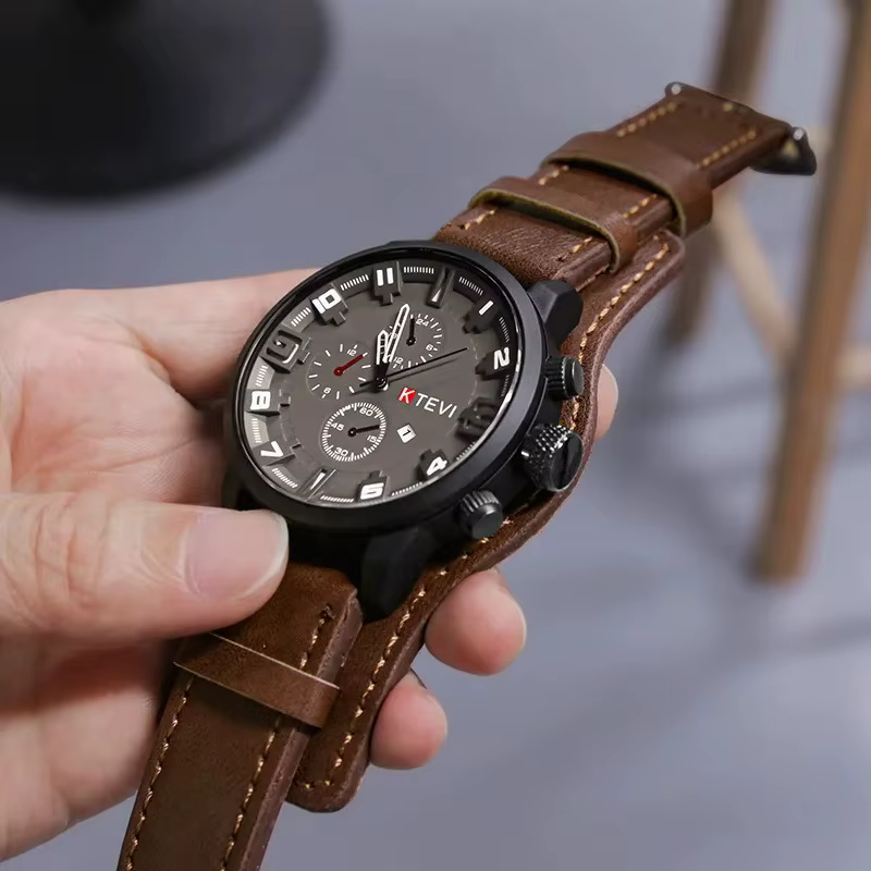 Montres rétro pour hommes, montre de luxe haut de gamme pour homme, bracelet en cuir PU, montre à qu