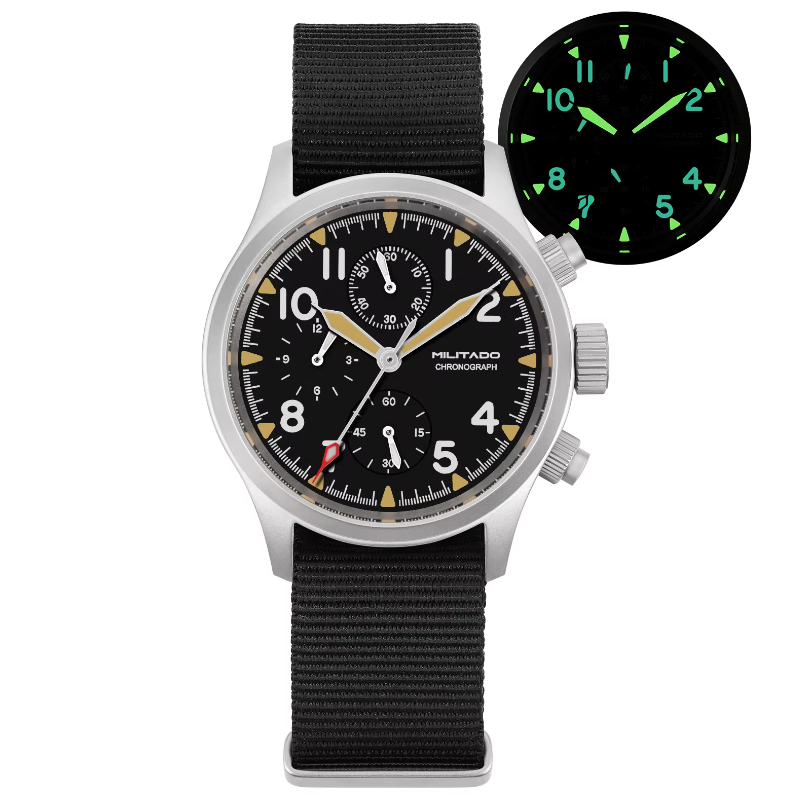 Militado Ml1868KF montre VK67 chronographe montres à Quartz lumineux AR saphir cristal 100M étanche 