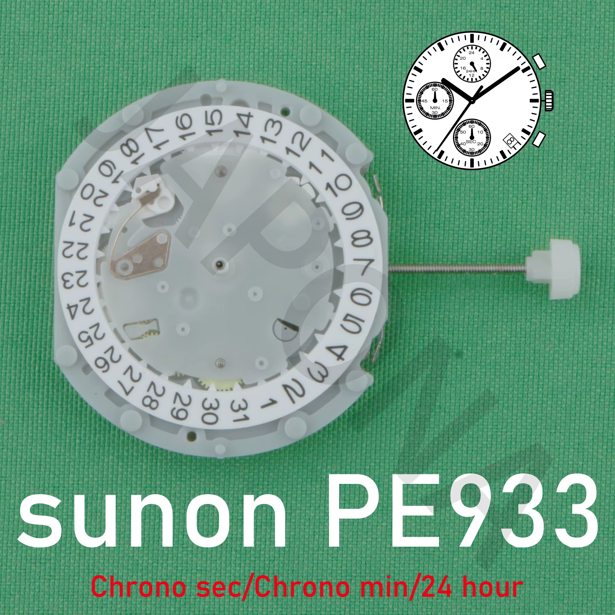 Sunon-Montre chronographe série PE933 Pe93, 6 aiguilles, date, émetteur-récepteur, chronomètre, 24 h