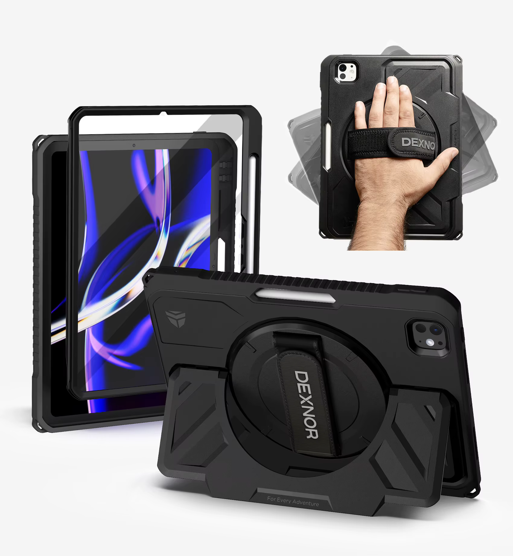 Pour iPad Pro 11" Étui M5 /M4 Support de boîtier avec 360 °   Dragonne rotative, protecteur d'écran 