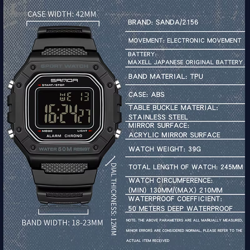 SANDA 2156 mode hommes montre militaire résistant à l'eau Sport montres armée grand cadran Led montr