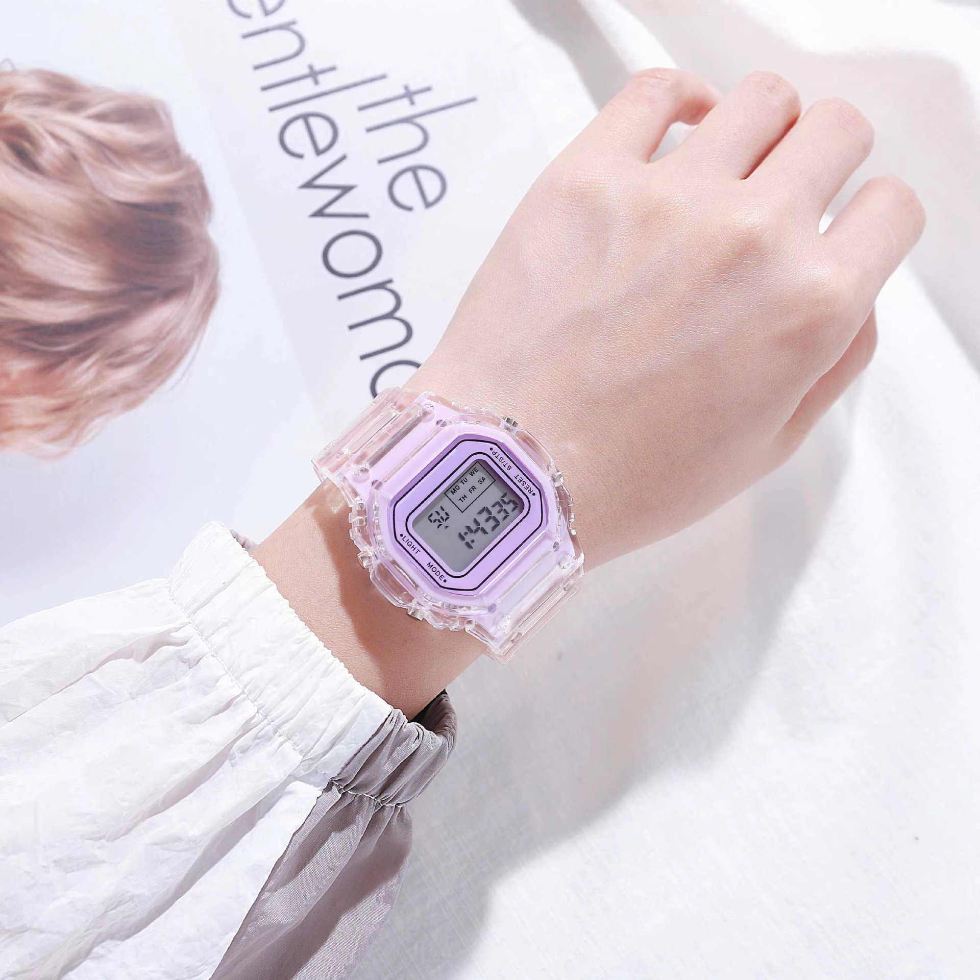 Montres électroniques pour femmes hommes bracelet en Silicone or Rose robe transparente montre-brace