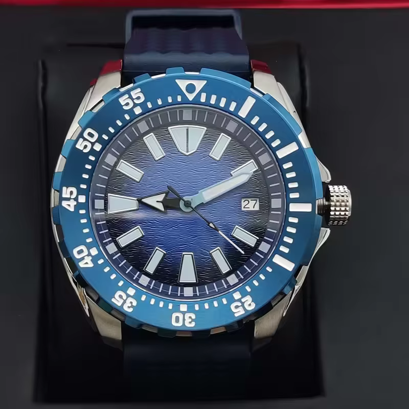 Montre pour homme NH35 44 mm, boîtier en acier inoxydable brossé, bracelet en caoutchouc, étanche, l