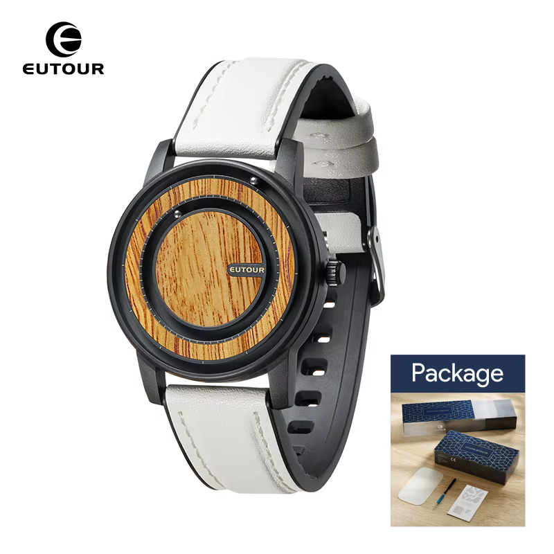 EUTOUR - Montre unisexe à billes magnétiques, montre avec éléments de design en bois, bracelet en cu