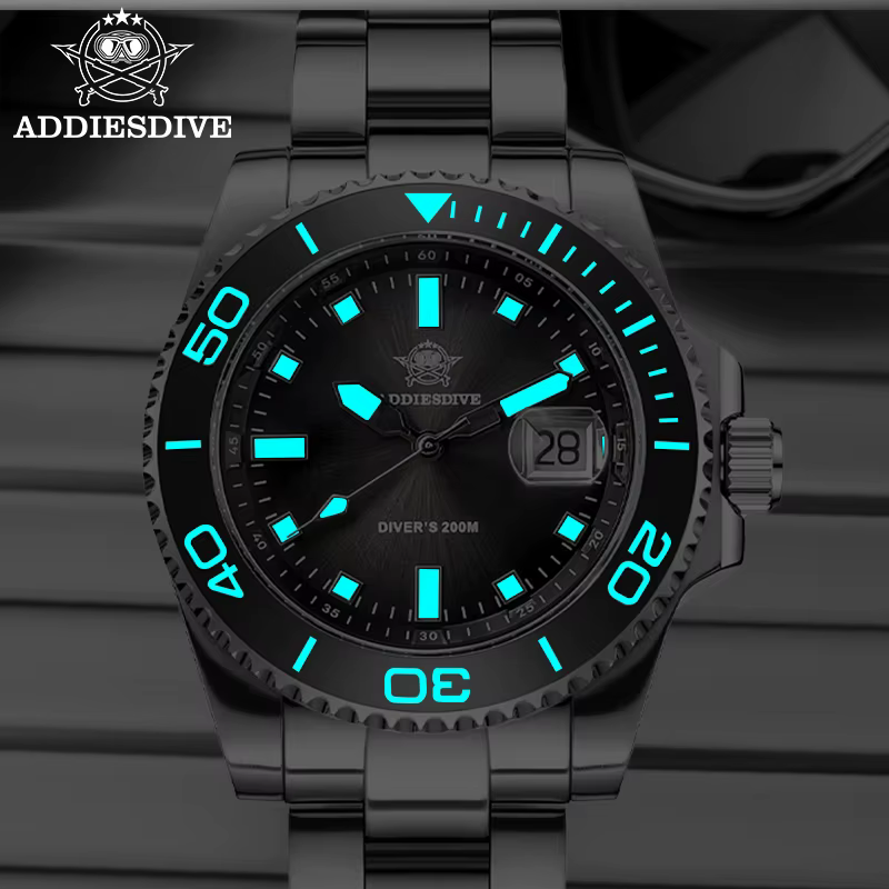 ADDIESDIVE montre pour hommes Quartz acier inoxydable montre de plongée 200M Super lumineux montre d