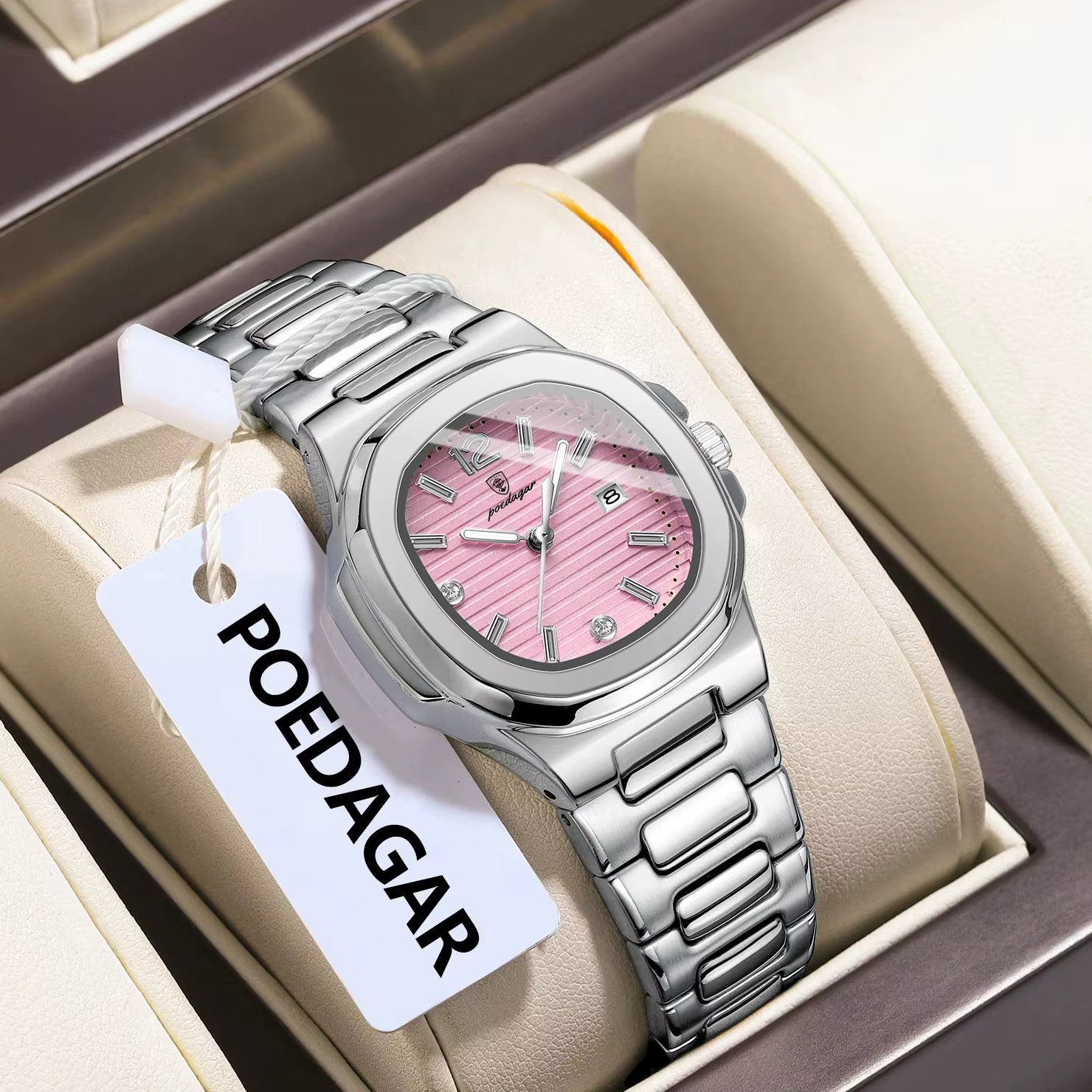 POEDAGAR carré mode femme montre-bracelet lumineux étanche Date dames montre de luxe de haute qualit