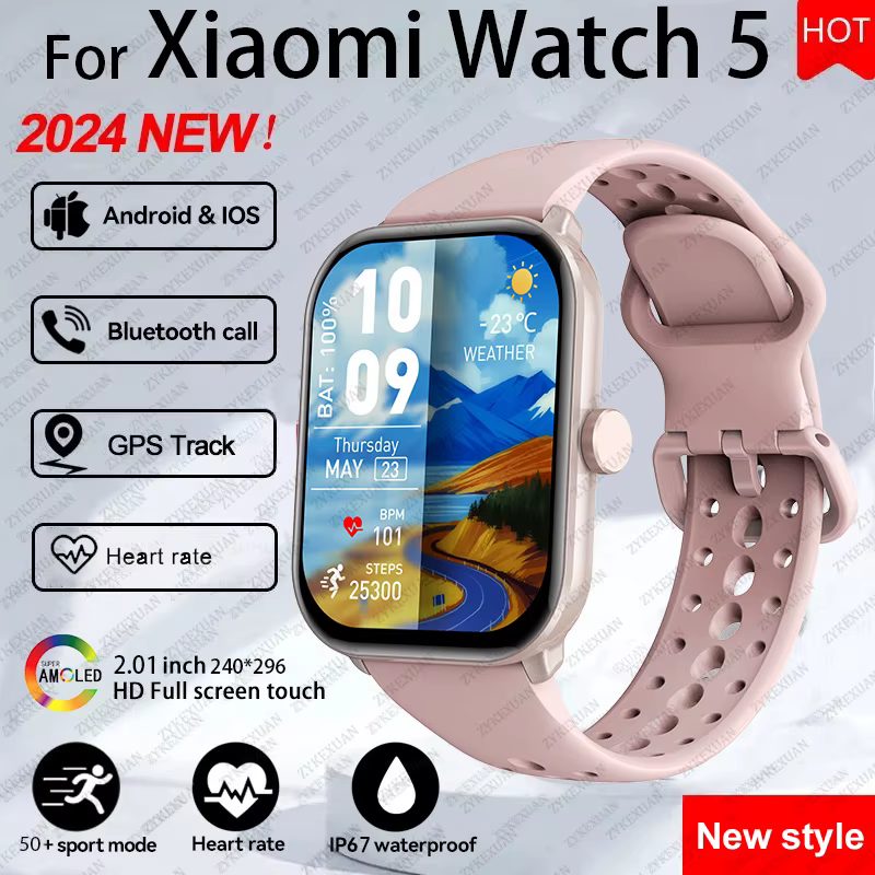 Montre connectée pour hommes et femmes, écran HD AMOLED, moniteur d'activité physique, fréquence car